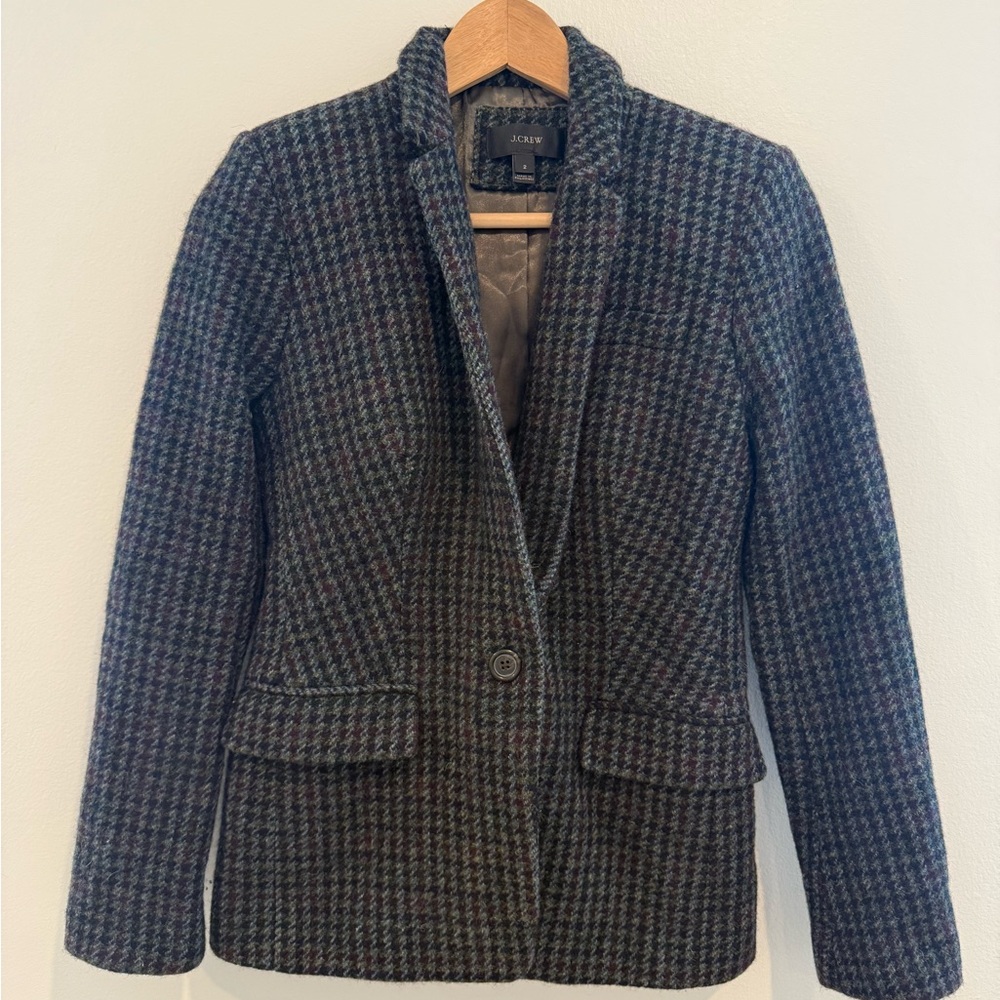 J.CREW Women's Regent Blazer Size 2 Wool Houndstooth Lined Single Button B0684